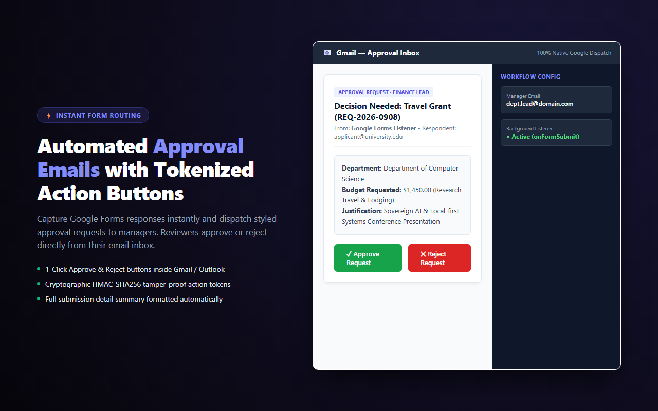 ApprovalWorkflow Local — automated manager email routing with tokenized action buttons