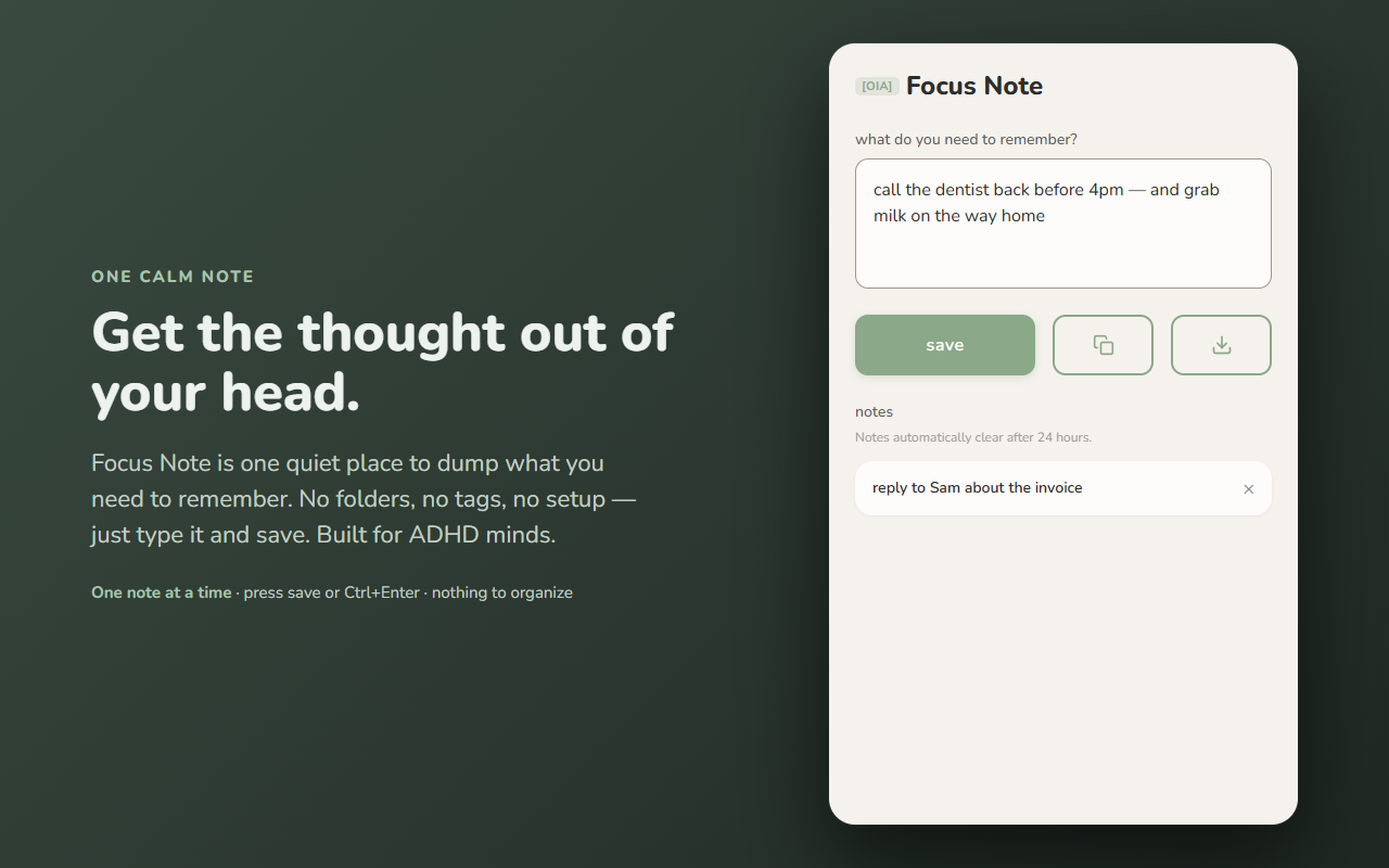 Focus Note — one calm note for one task