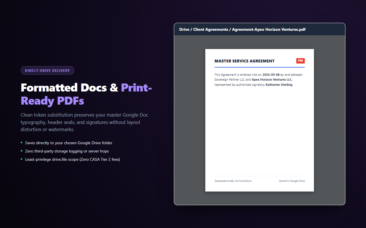 Form2Docx Local — automated PDF generation and Drive storage