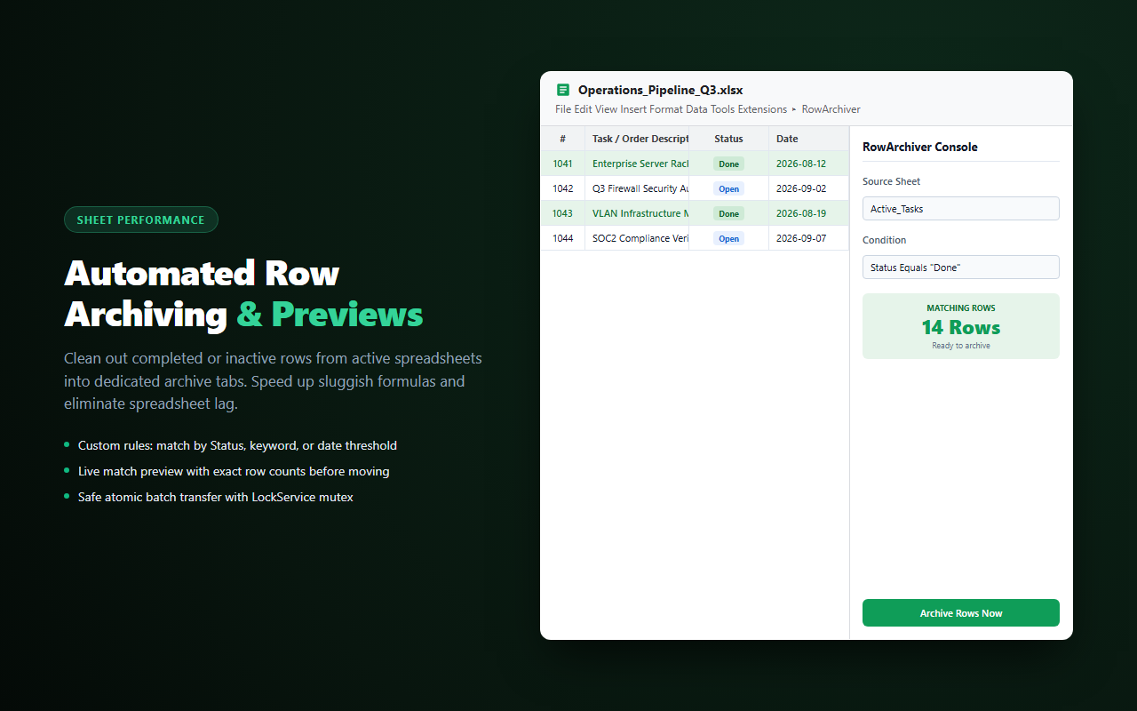 RowArchiver — conditional row archiving rule builder