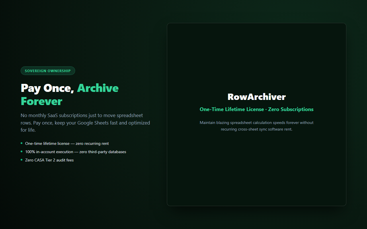 RowArchiver — sovereign ownership vs monthly subscription rent