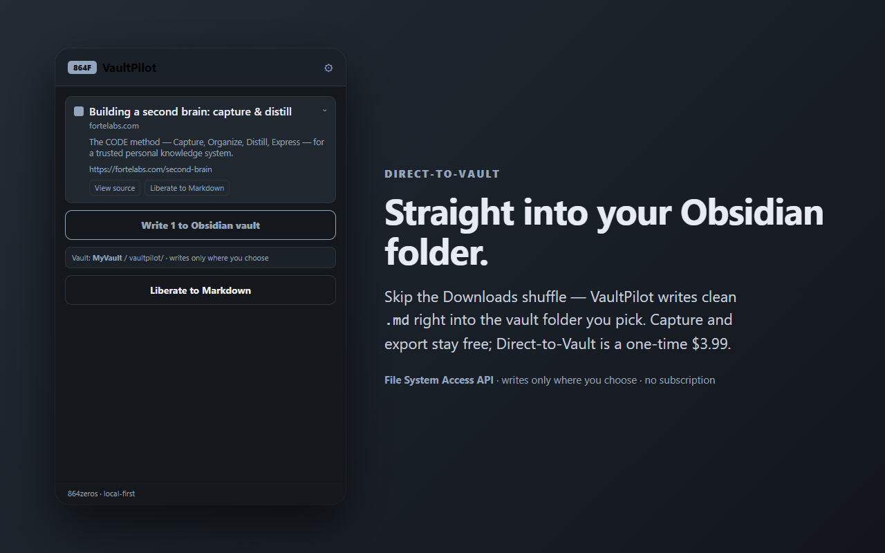 VaultPilot — every capture keeps its source, tags, and notes